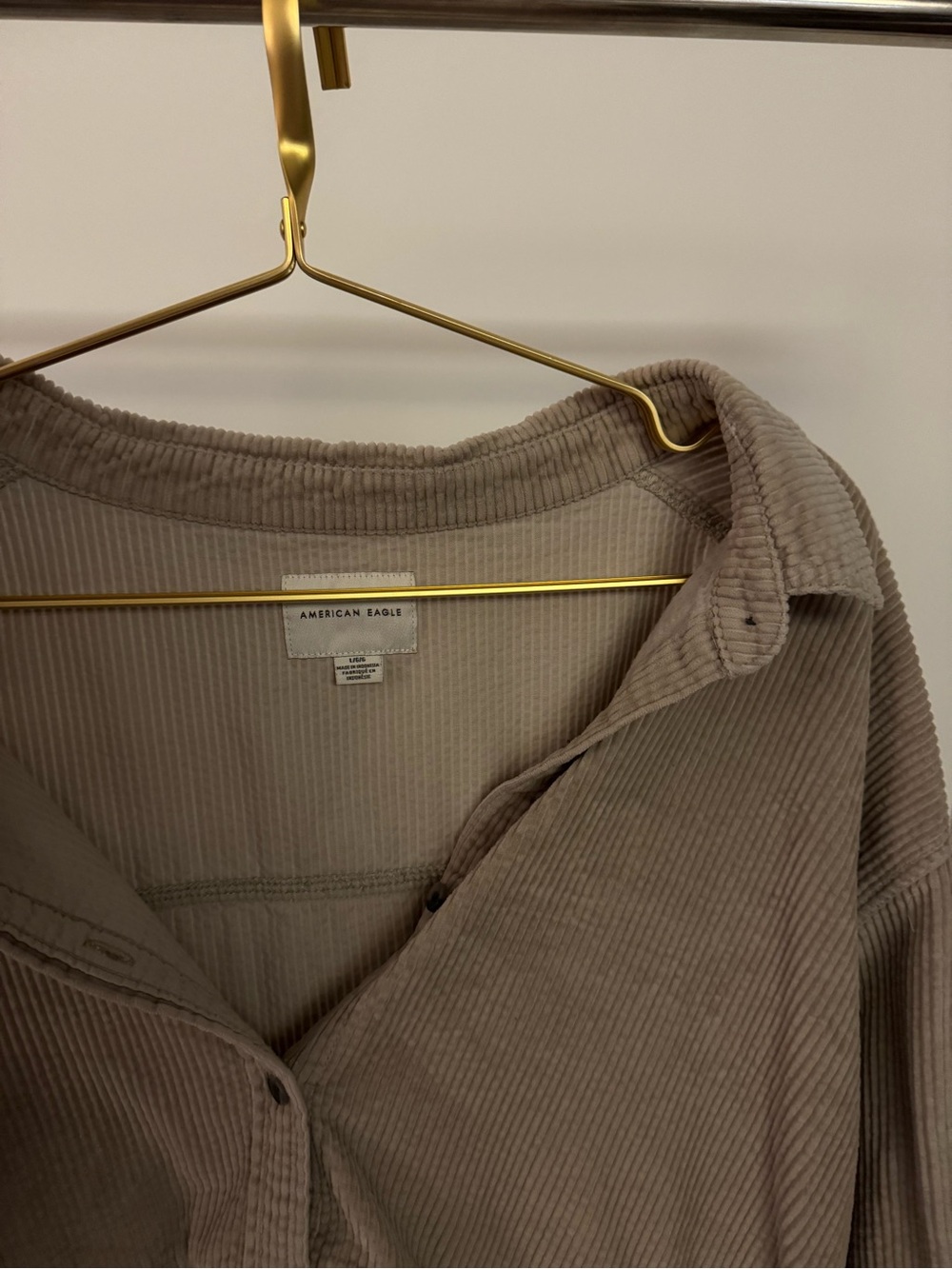 American Eagle Taupe Corduroy Babydoll Button-Up Shirt